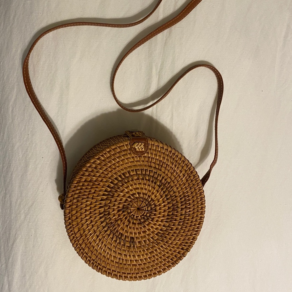 Handwoven round rattan bag from Thailand